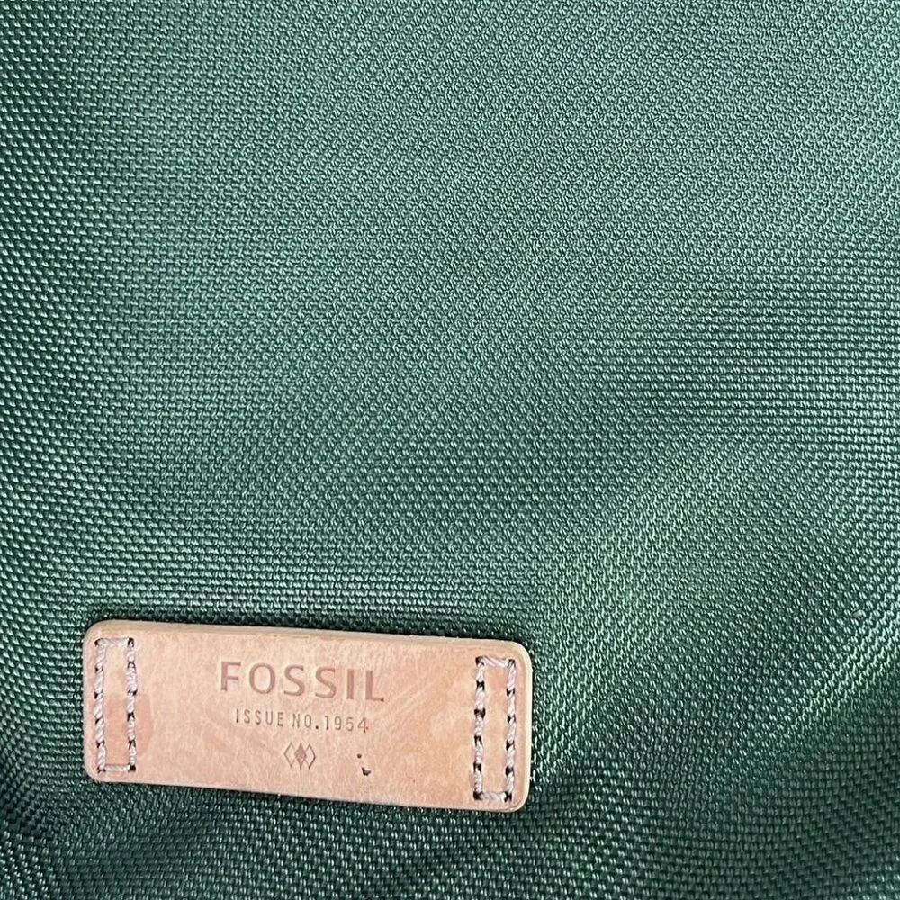 Fossil Large Forest Green Nylon Messenger Laptop Bag Leather Trim Large